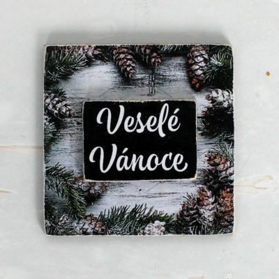 Cedulka „Veselé Vánoce“ motiv jehličí