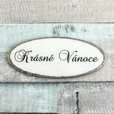 Ovál "Krásné Vánoce" - barva bílá s patinou