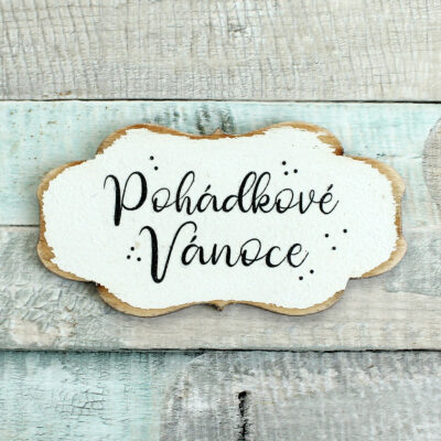 Cedulka "Pohádkové Vánoce" - barva bílá s patinou