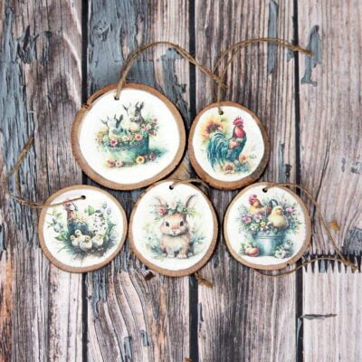 Sada 5ks dřevěných koleček - Jarní motiv