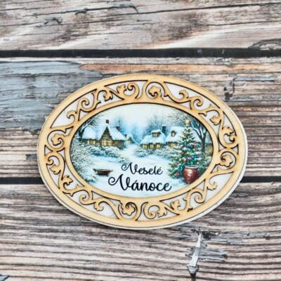 Vyřezávaný oválek "veselé Vánoce"
