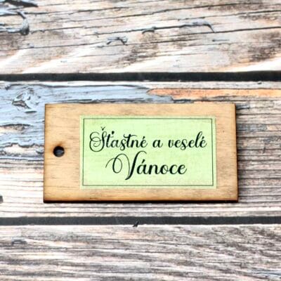 Cedulka "šťastné a veselé Vánoce" - zelená