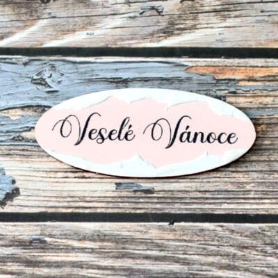Oválek Veselé Vánoce - růžový