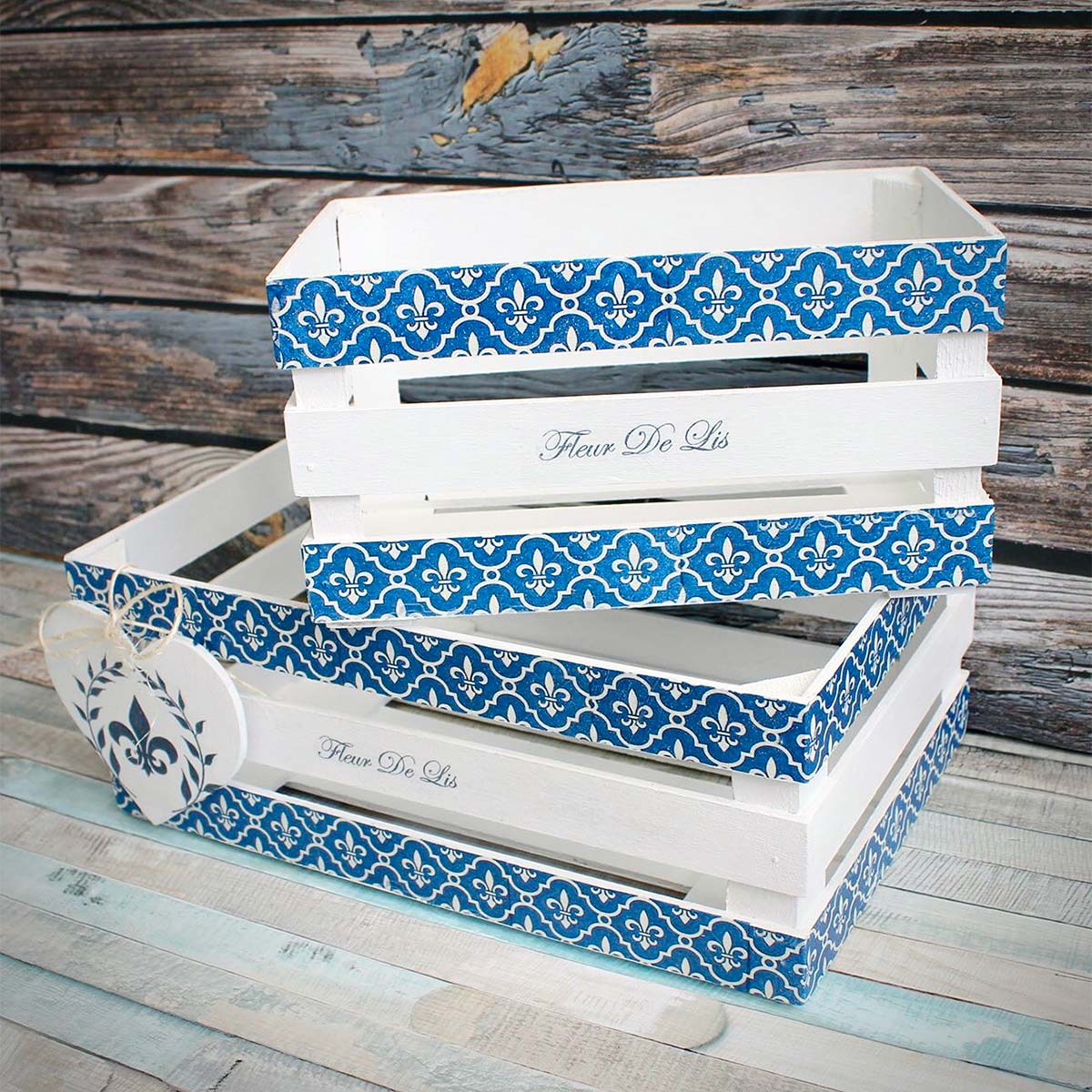 PetiteProvence.cz, set 2pc crates Fleur de Lis, dark blue, decorations-0005
