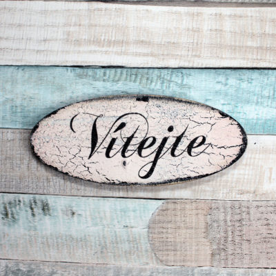 Ovál Vítejte - růžový, popraskaný efekt