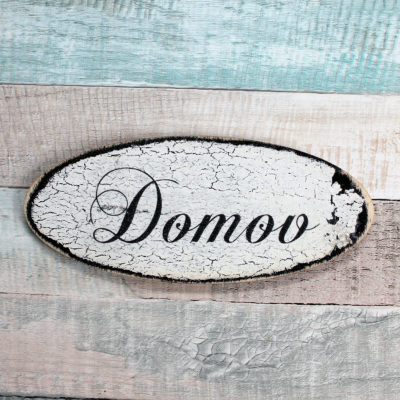 Ovál Domov - bílý, popraskaný efekt