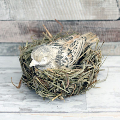 Sádrový ptáček v hnízdečku