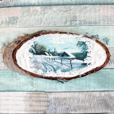 Březový ovál z masivu - zimní motiv #1