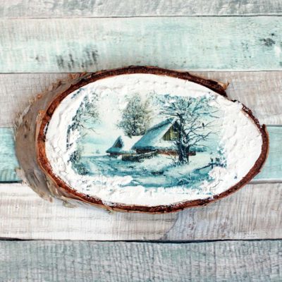 Březový ovál z masivu - zimní motiv #2